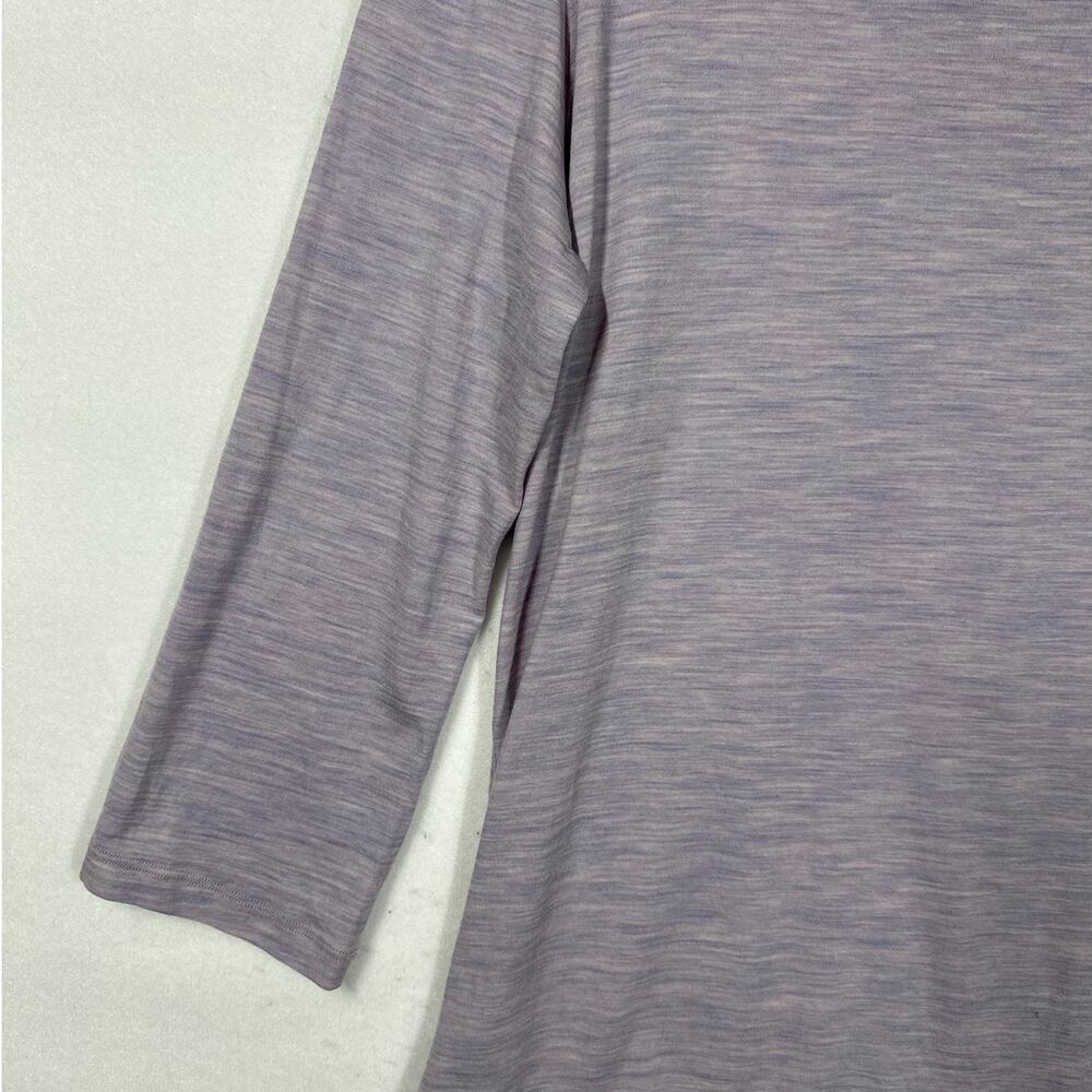 WoolX 3/4 Sleeve Merino Wool Round Neck Top Women's L Heathered Lavender Purple - Picture 4 of 8